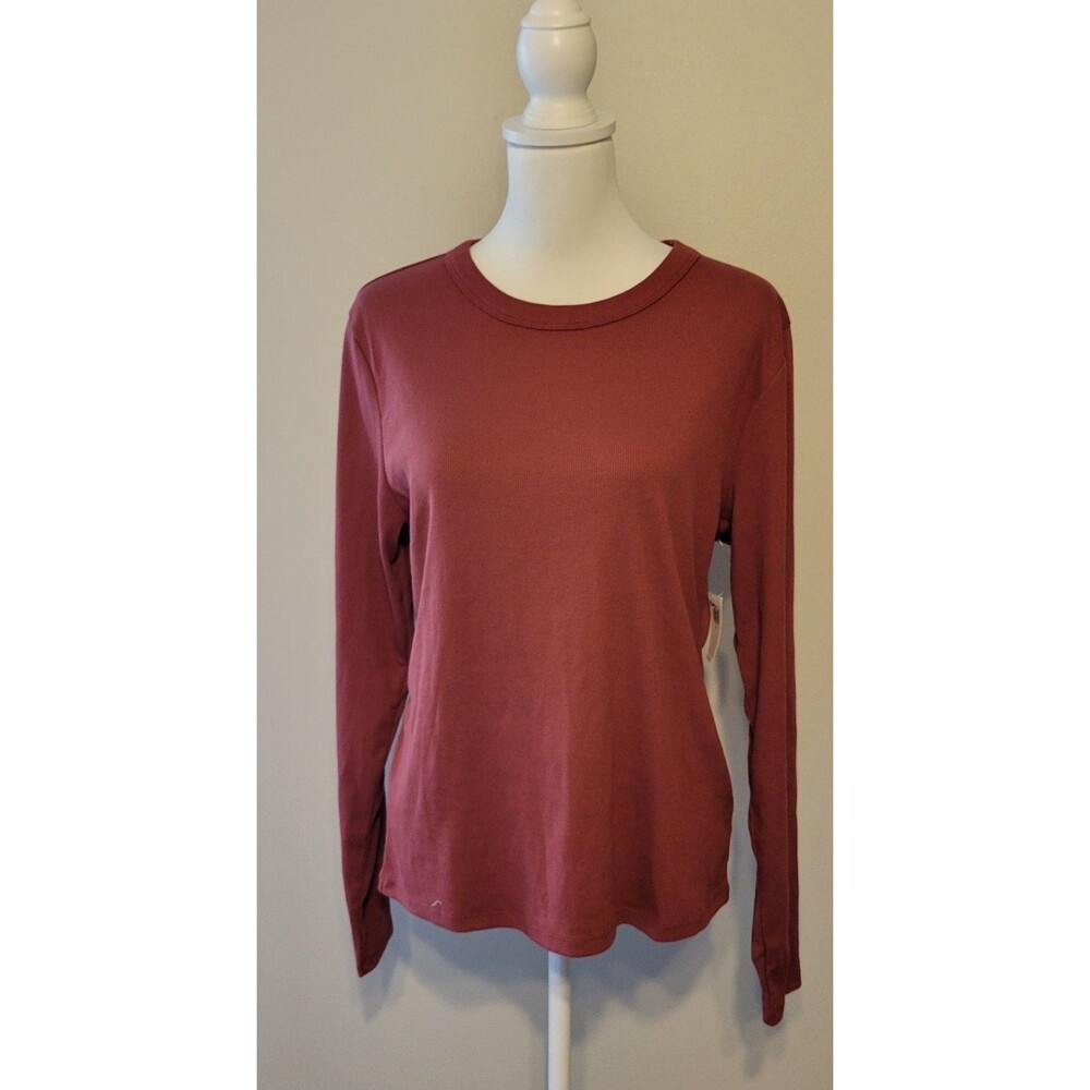 Old Navy Snug Ribbed Tee Sz XL Brick Red Womens Long Sleeve Crew Pull Over NWT